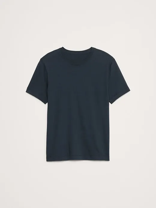Men's Navy Blue  Crew Neck Cotton Short Sleeves