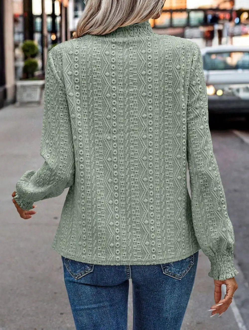 Jacquard Crew Neck Long Sleeve Tee
