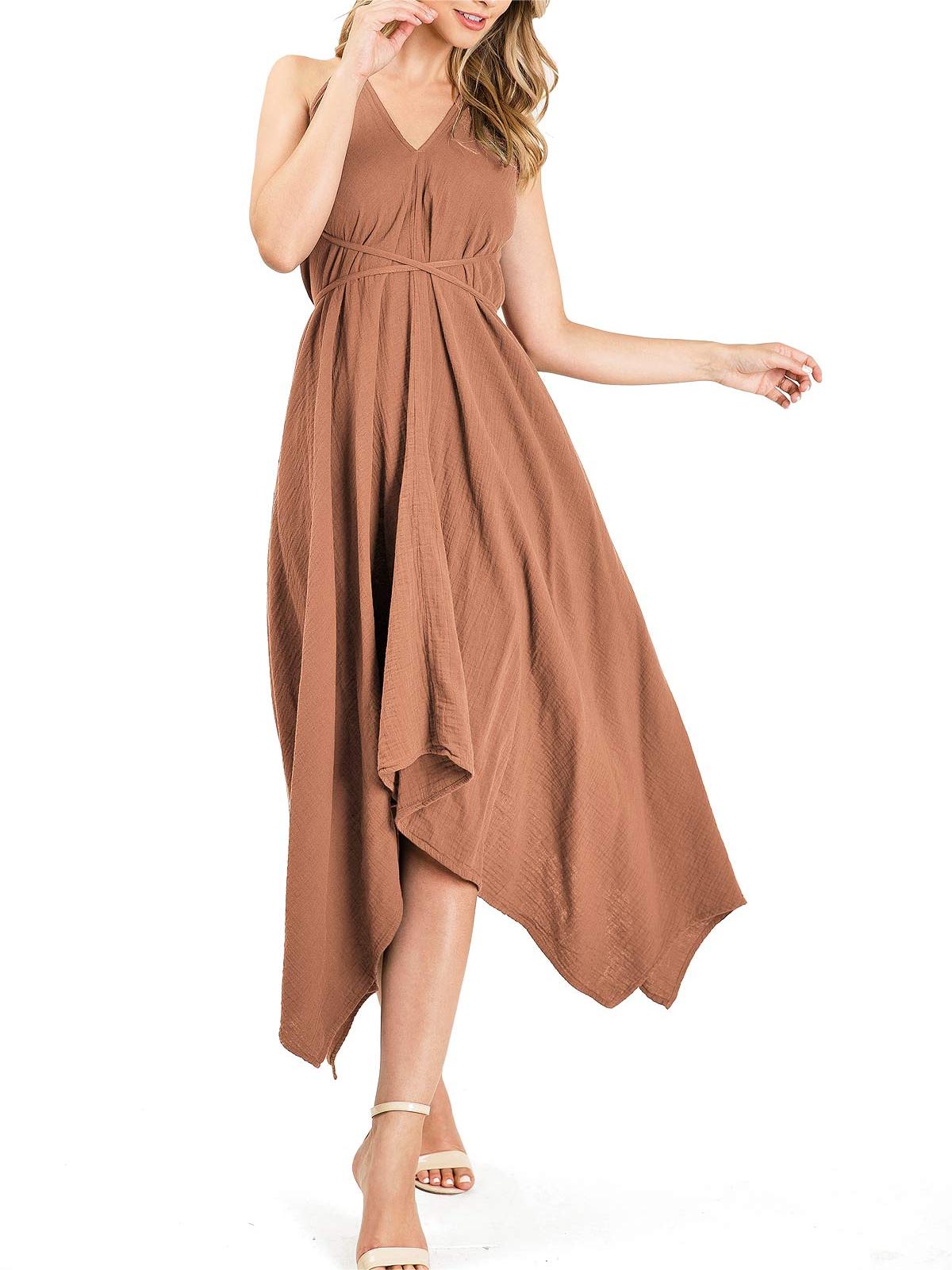 Taupe Asymmetric Midi Dress