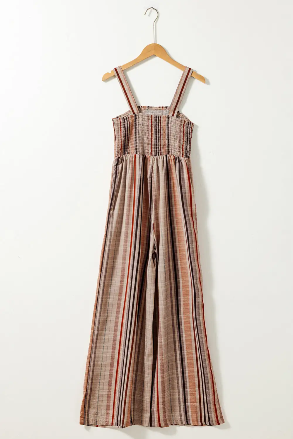 Stripe Square Neck Sleeveless Smocked Bodice Jumpsuit
