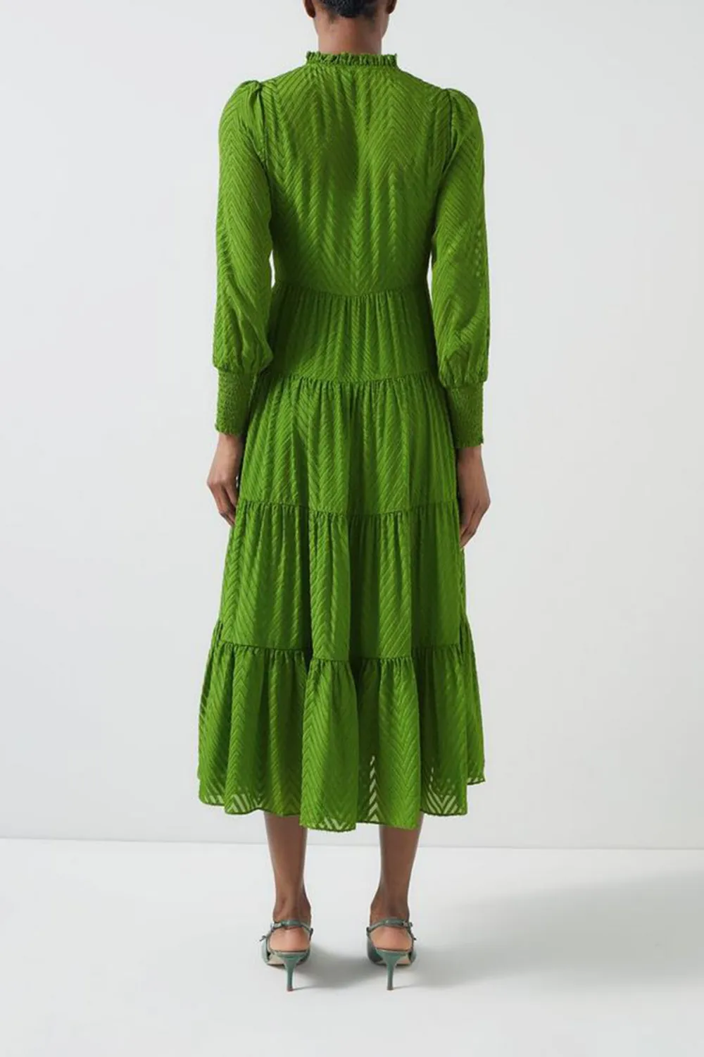 Green Tiered Long Sleeve Maxi Dress