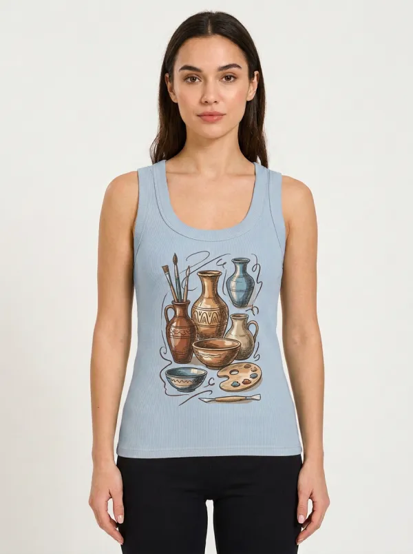 Women's Pottery Lover Ceramic Vases Paint Palette Printed Tank Top