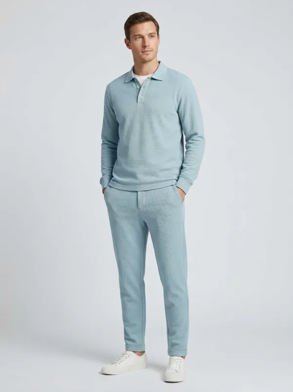 Men's Classic Waffle Textured Polo Collar Jacket and Jogger Pants Set