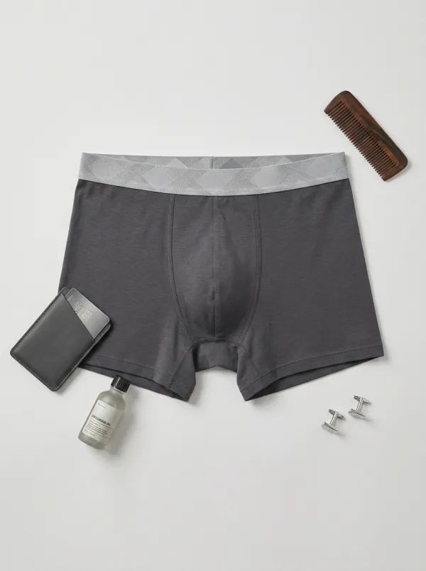Men's Solid Charcoal Grey Elastic Waistband Boxer Briefs