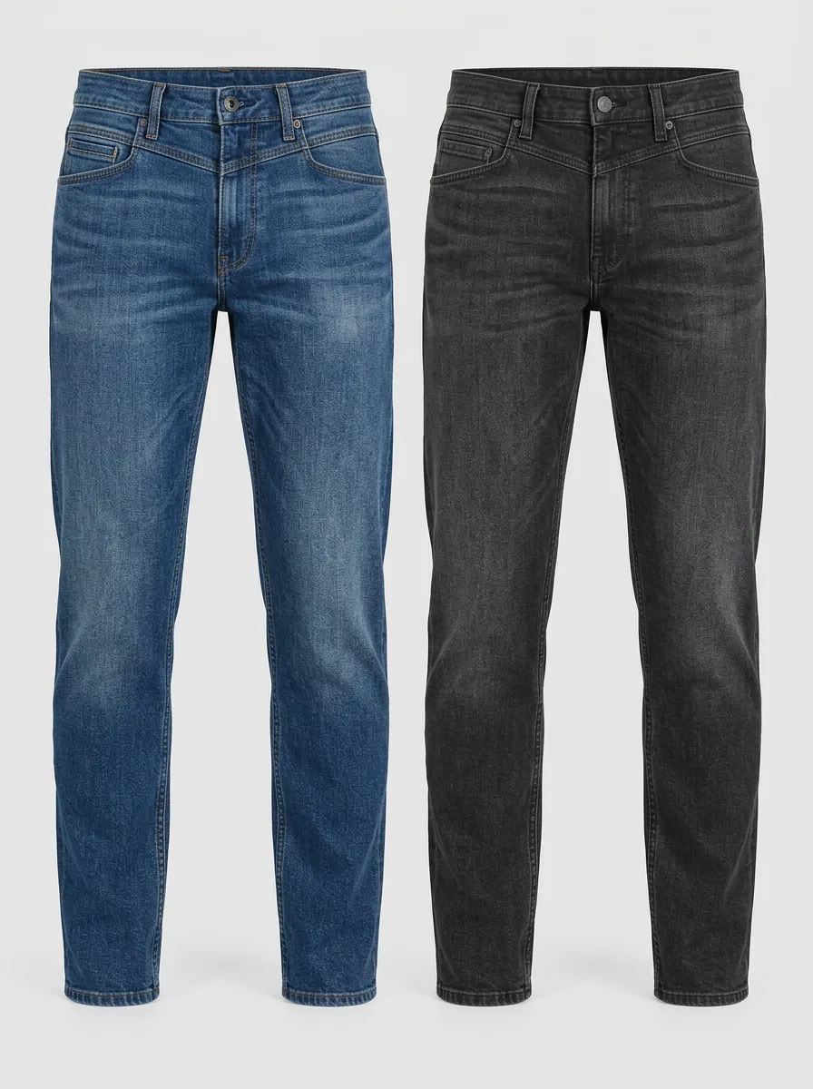 Coordinated Blue and Black Washed Finish Jeans Set