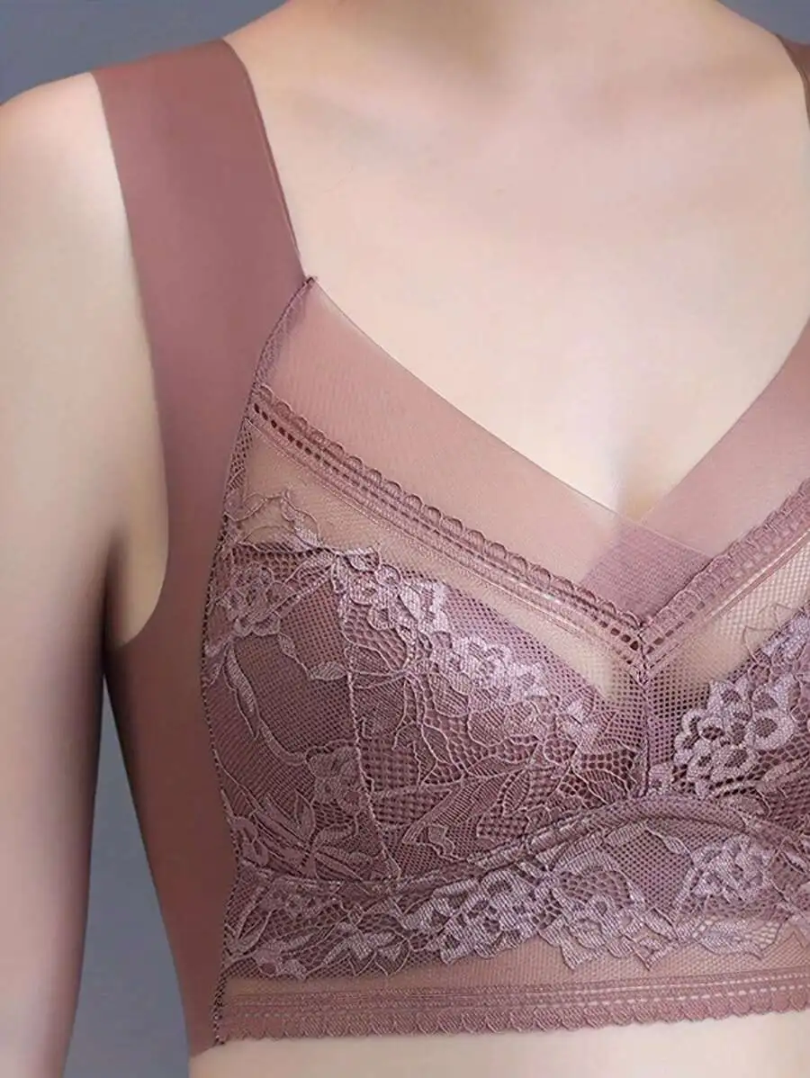 [6Pack]-Women'S Plain Contrast Lace BraSoftBreathable Push Up Bra U