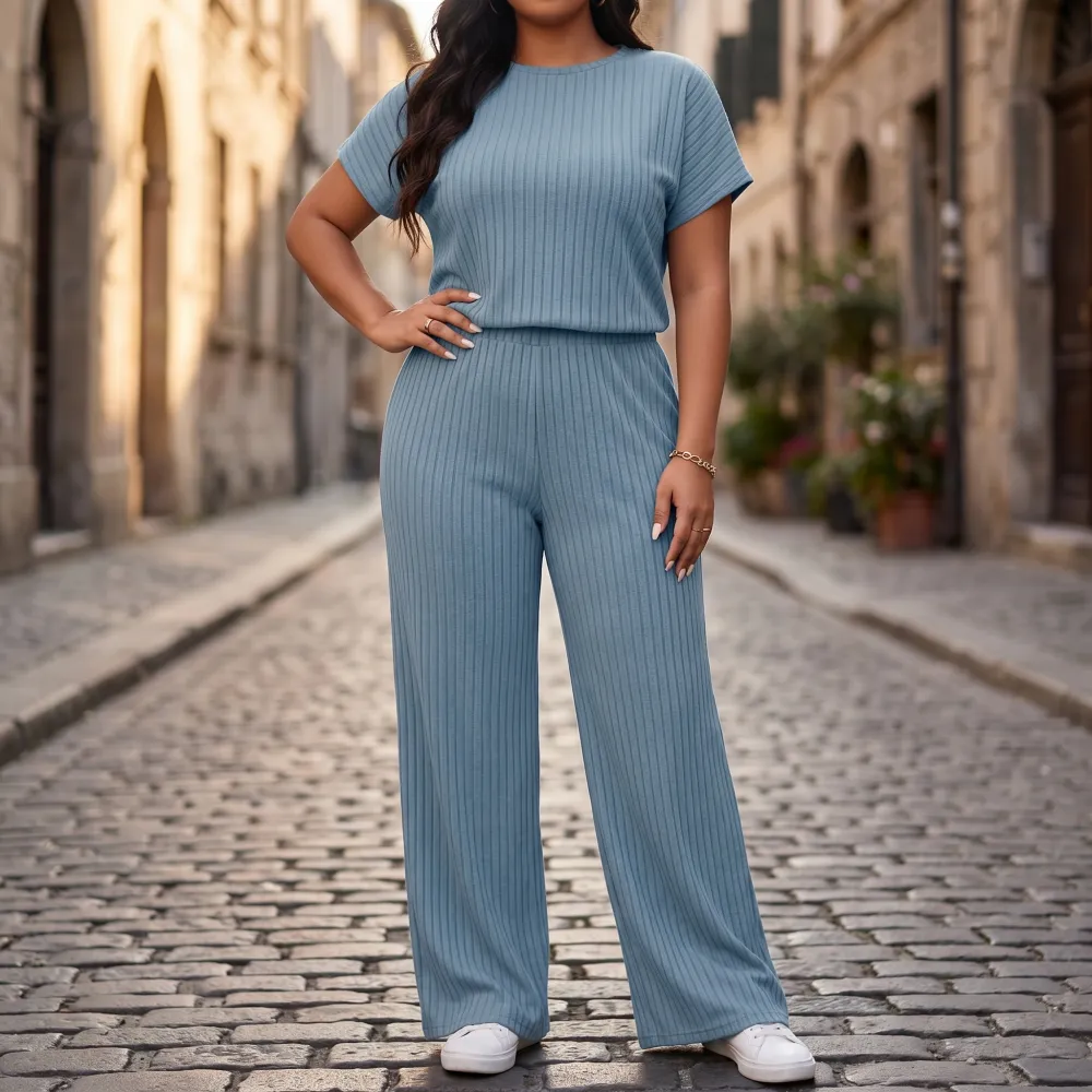 Ribbed Wide Leg Lounge Set