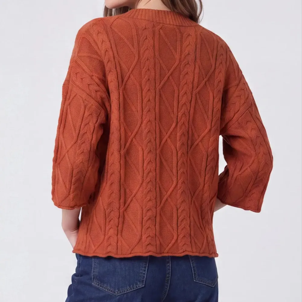 3/4 Sleeve Cable Sweater