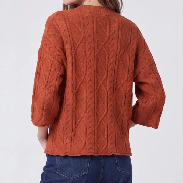 3/4 Sleeve Cable Sweater