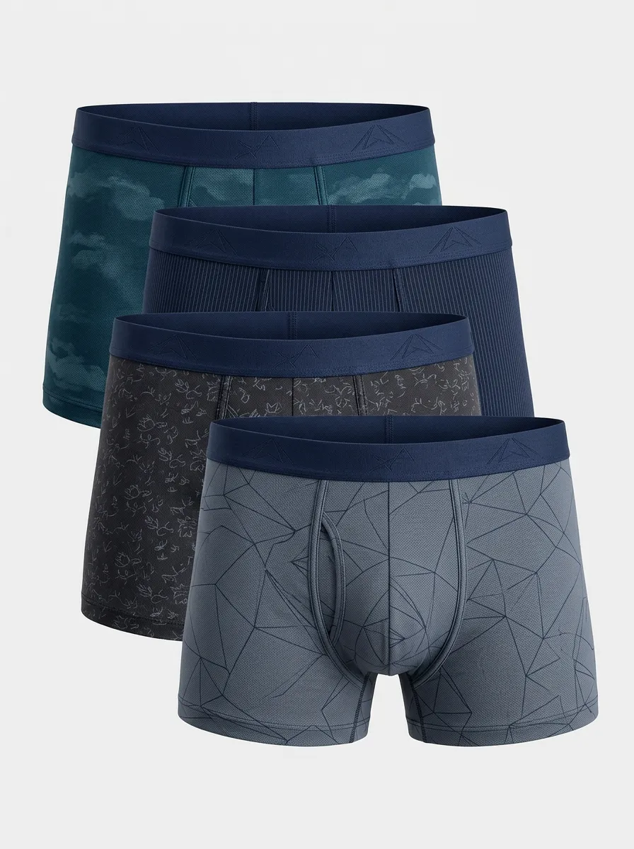 Relaxed Geometric Floral Silhouette Men' Four Pack Boxer Briefs