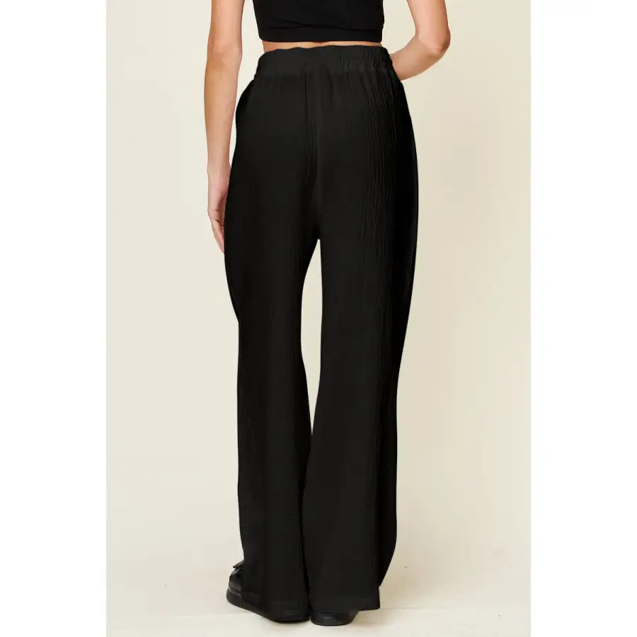 Full Size Texture Drawstring Wide Leg Pants
