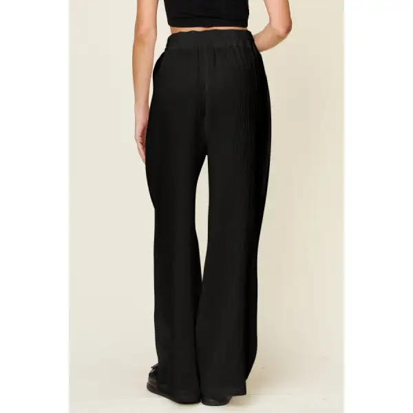 Full Size Texture Drawstring Wide Leg Pants
