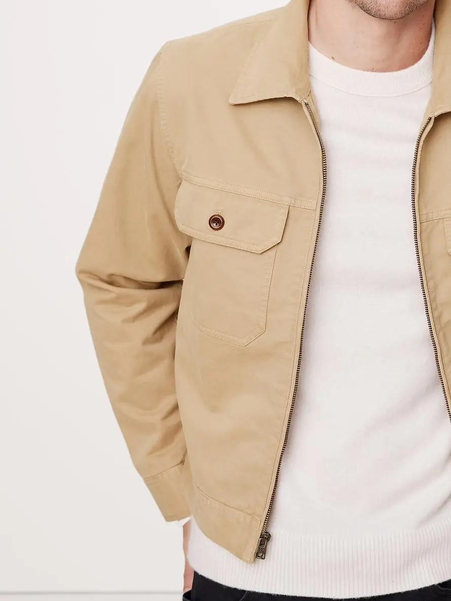 Men's Cotton Workwear Khaki Beige Multi-Pocket Casual Jacket