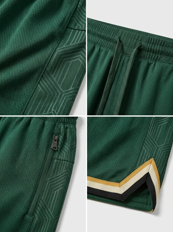 Versatile Geometric Pattern Striped Detail Training Look Men's Basketball Shorts
