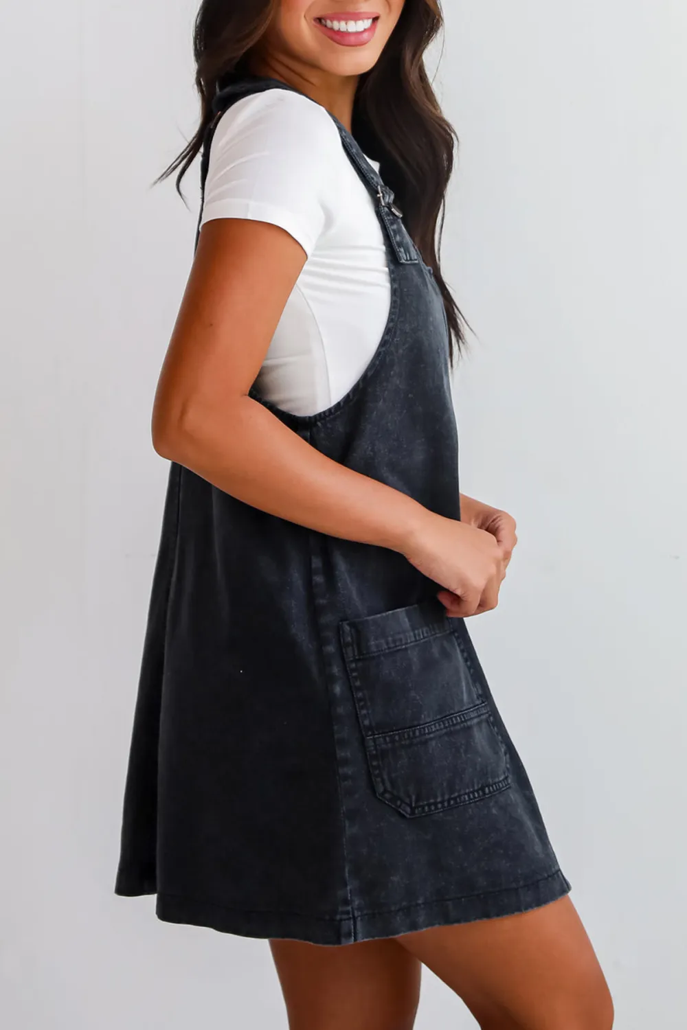 Black Denim Overall Mini Dress