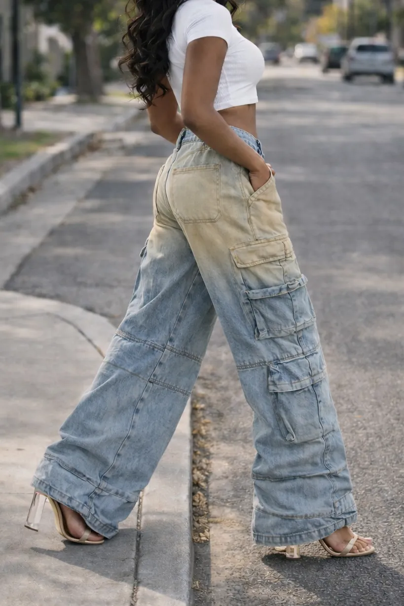 Utility Luxe Two Tone Cargo Jeans
