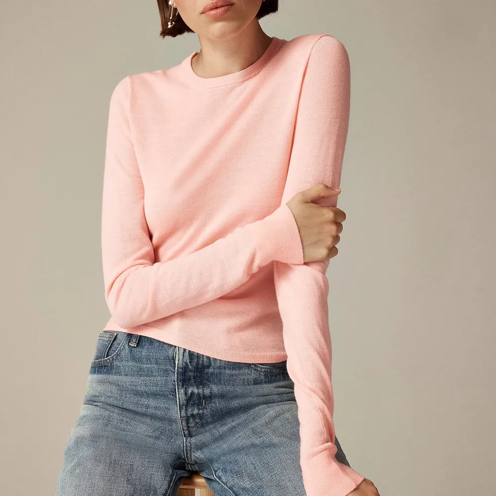 Ribbed Cashmere Solid Color Short Crew Neck Sweater