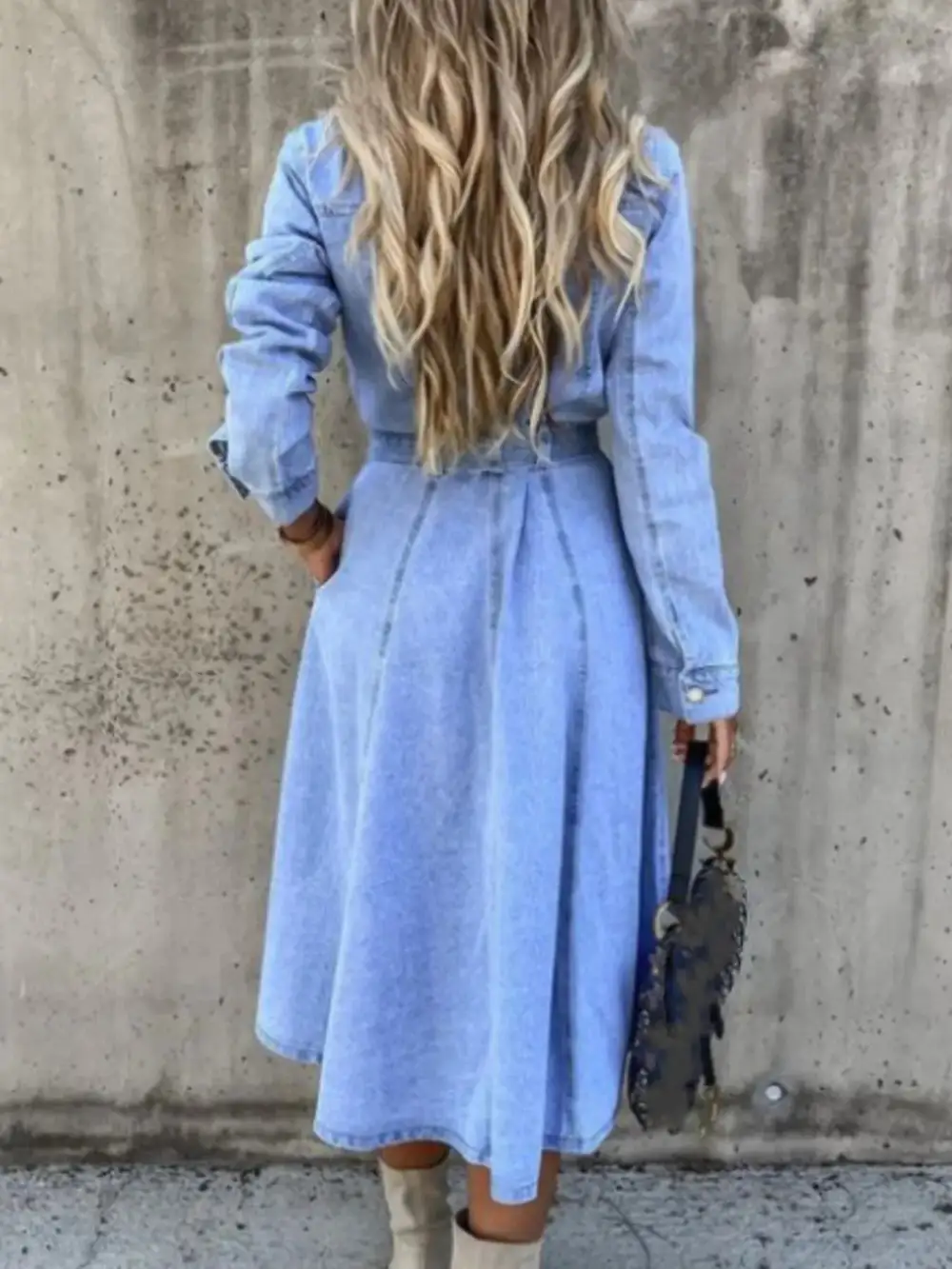 Denim Button Front Tie Waist Shirt Dress