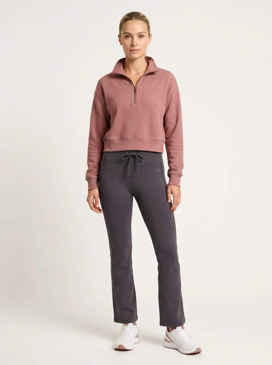 Women's Casual Sporty Quarter-Zip Cropped Sweatshirt Leggings Set