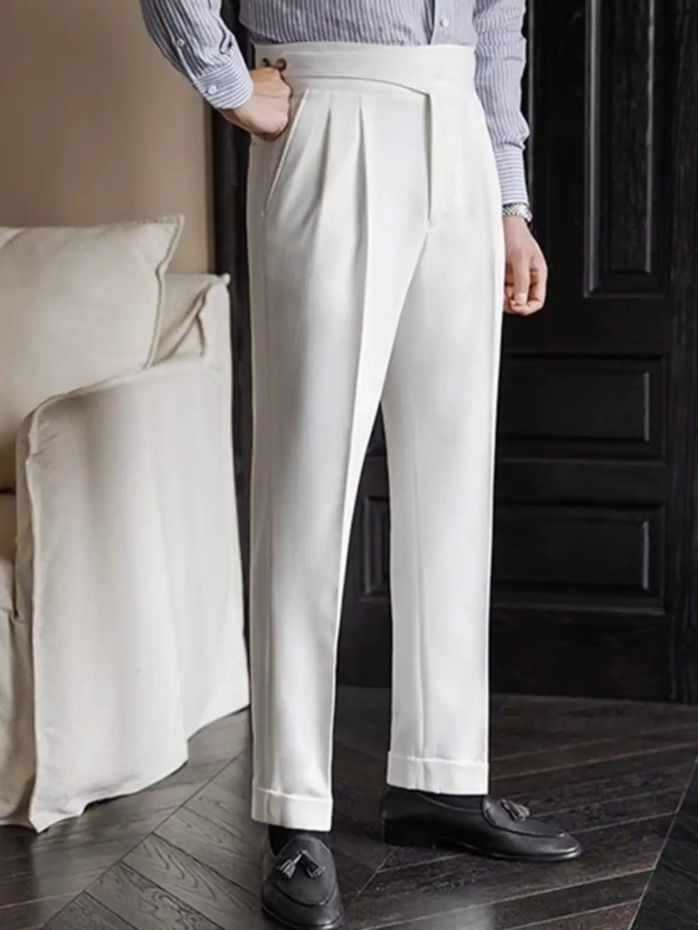 Men's Pleated Wide Leg Dress Pants