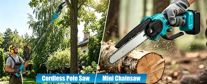 Cordless Pole Saw & Mini Chainsaw Garden Tool Set with Extension Pole for Tree Trimming