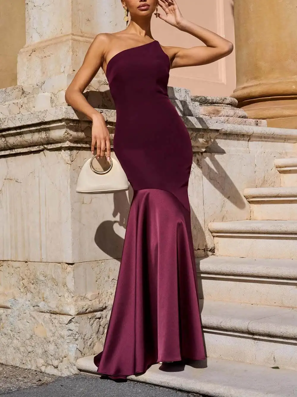One Shoulder Panel Mermaid Maxi Dress