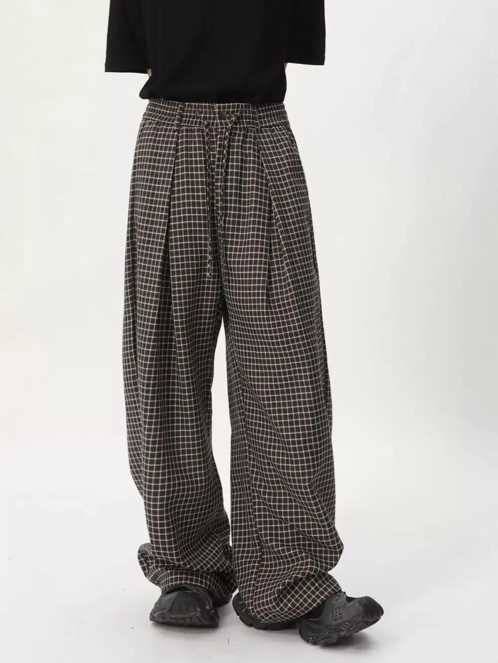 Refined Men's Plaid Wide Leg Pants