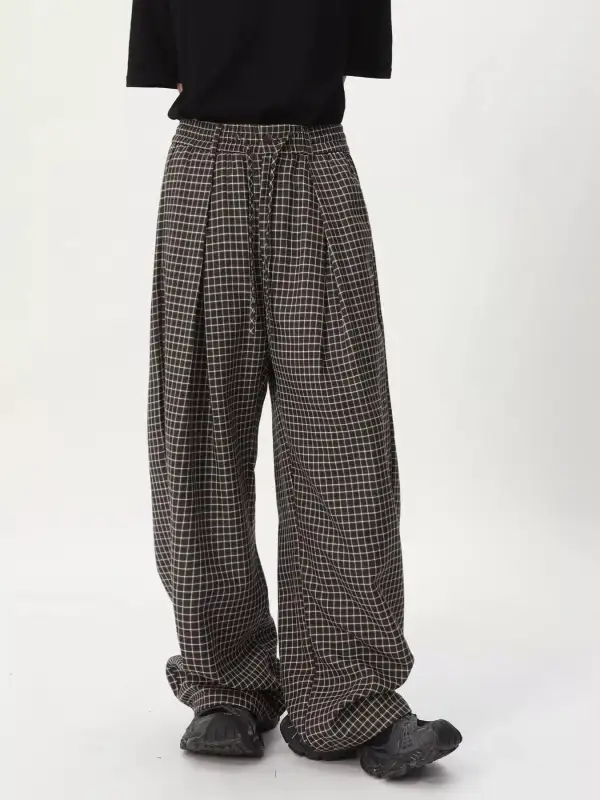 Refined Men's Plaid Wide Leg Pants