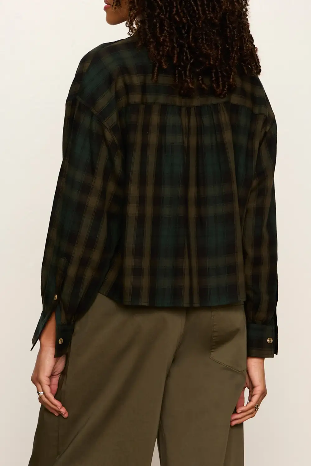 Plaid Button Front Collared Cropped Shirt