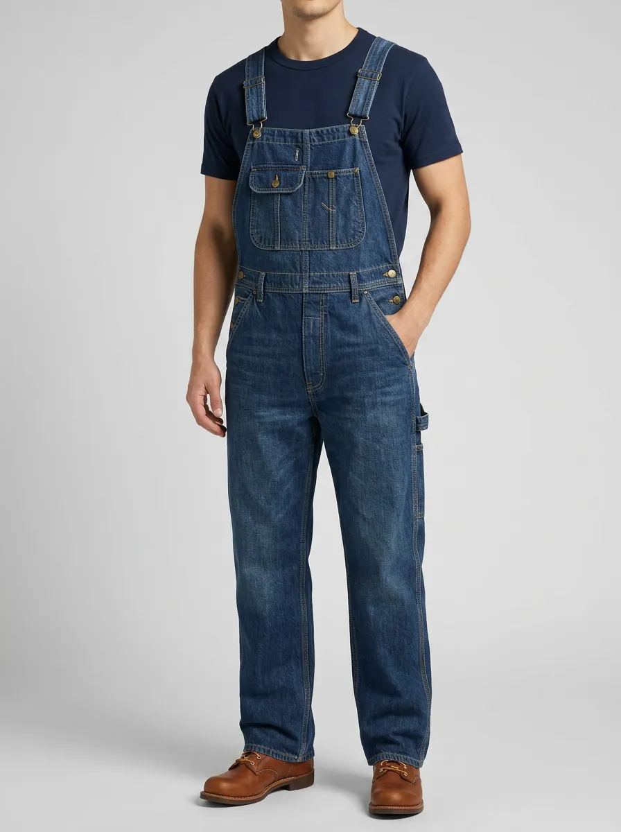 Men's Vintage Style Blue Denim Bib Overalls