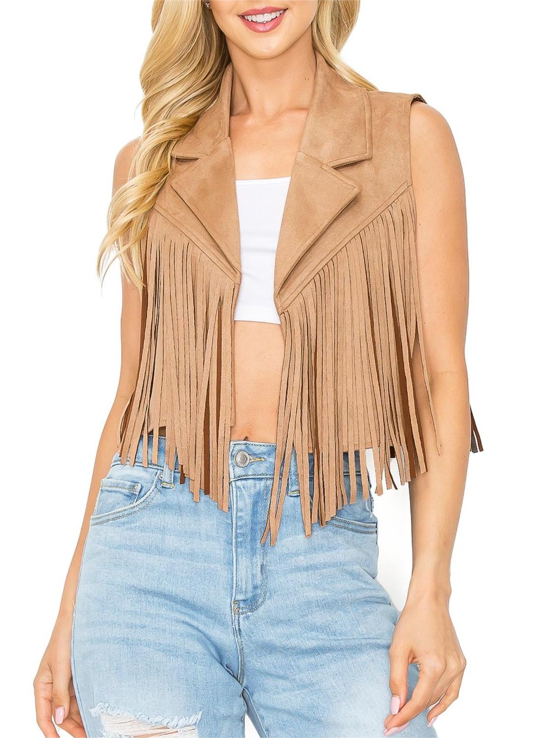 Tan Western - Style Fringe Vest