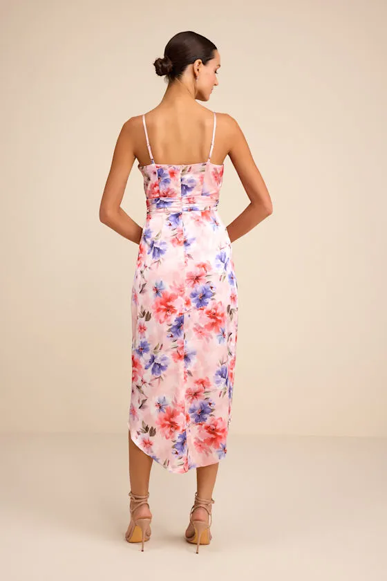 My Favorite Day Light Blue Floral Print Tulip Skirt Midi Dress