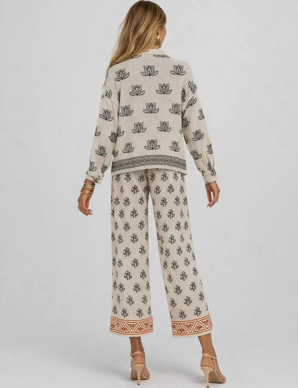 Boho Embroidery Elastic Waist Wide Leg Pants