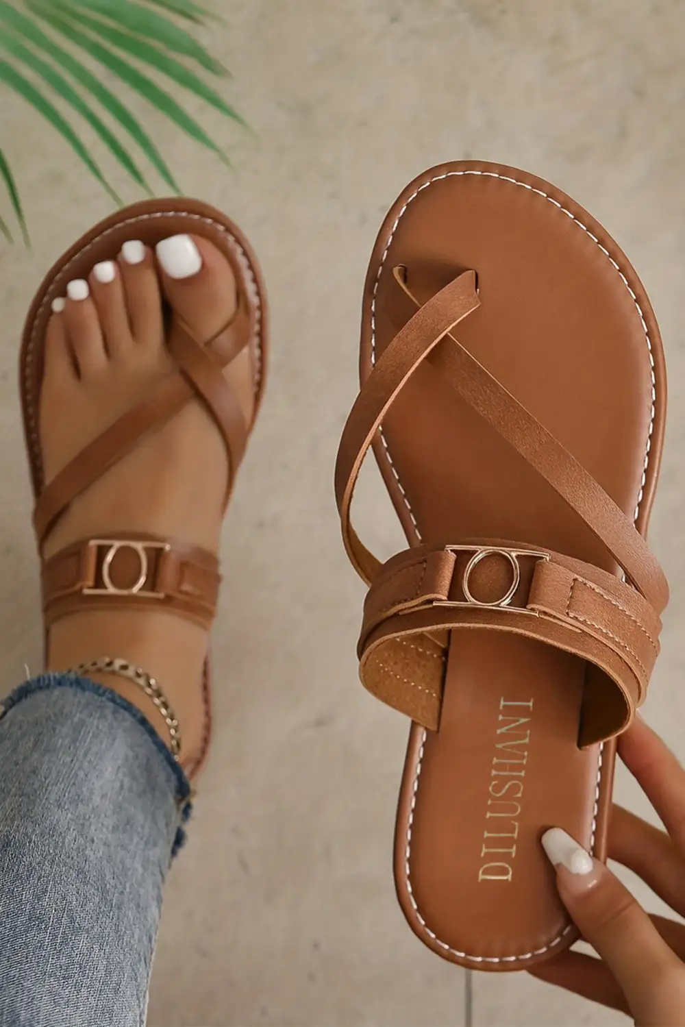 Cross Strap Buckle Flat Sandals