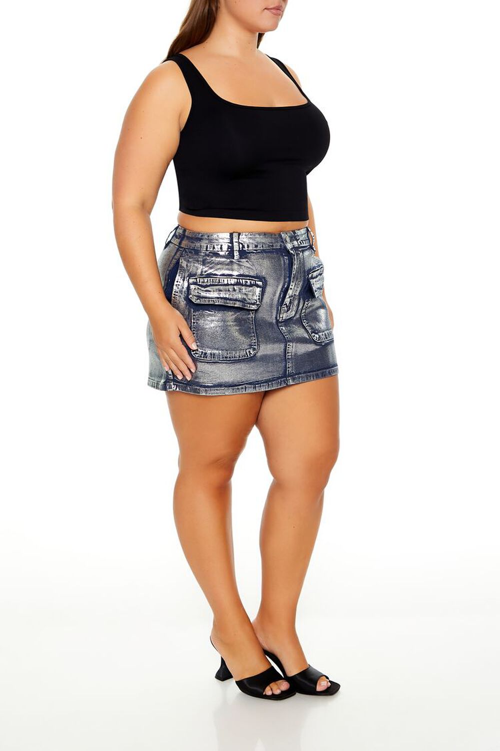 Plus Size Metallic Cargo Mini Skirt