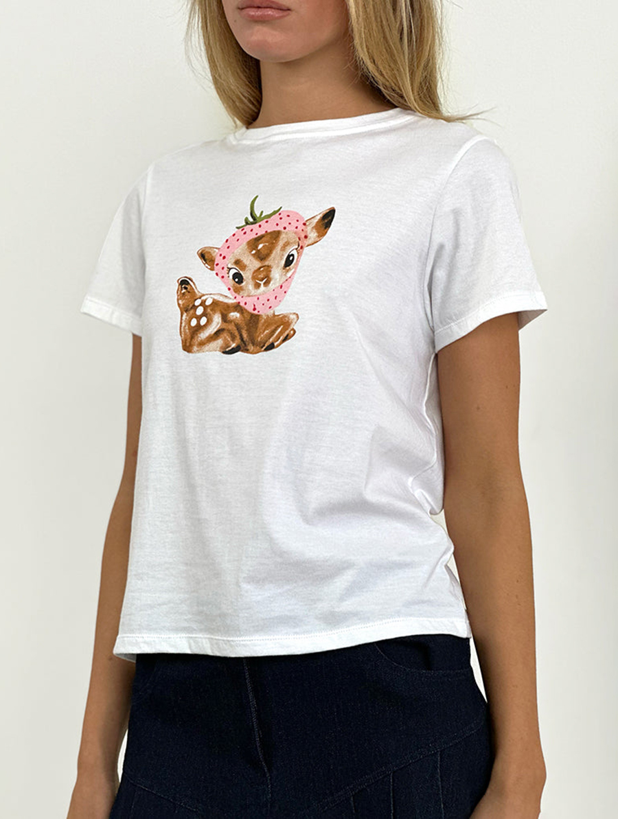 Baby Deer Print White Tee
