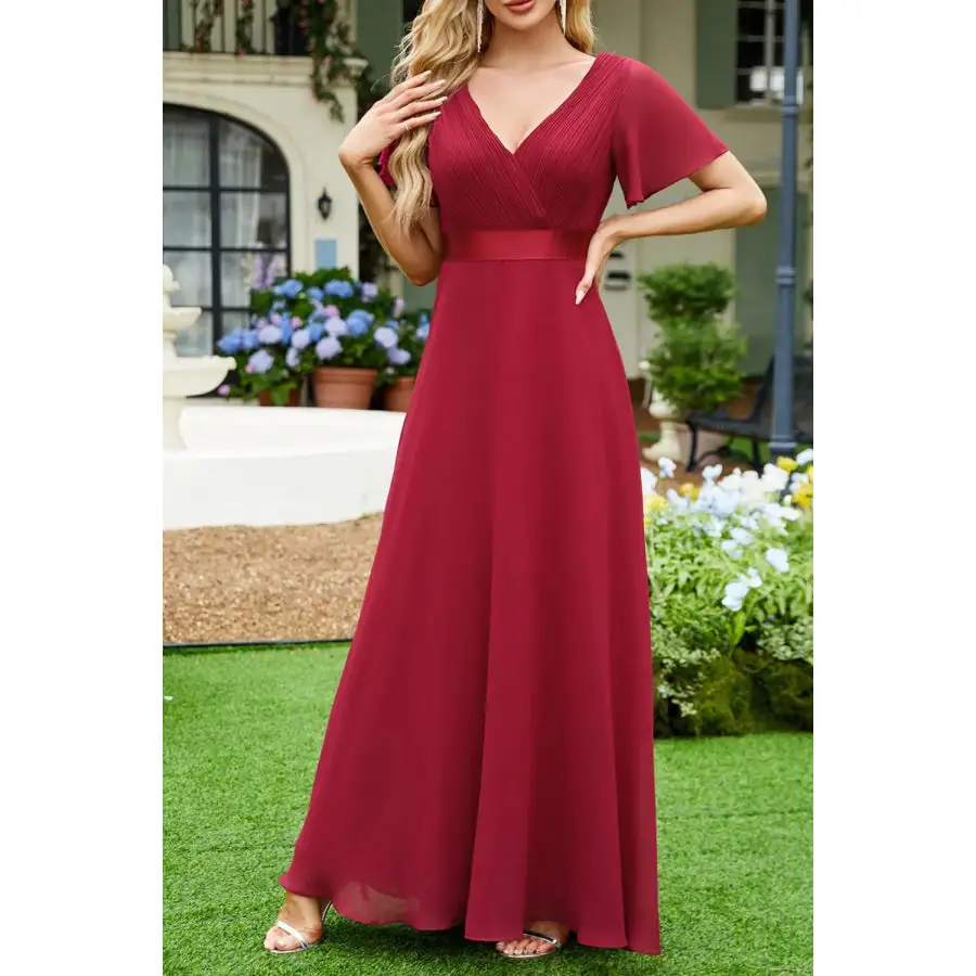 Surplice Flutter Sleeve Maxi Dress