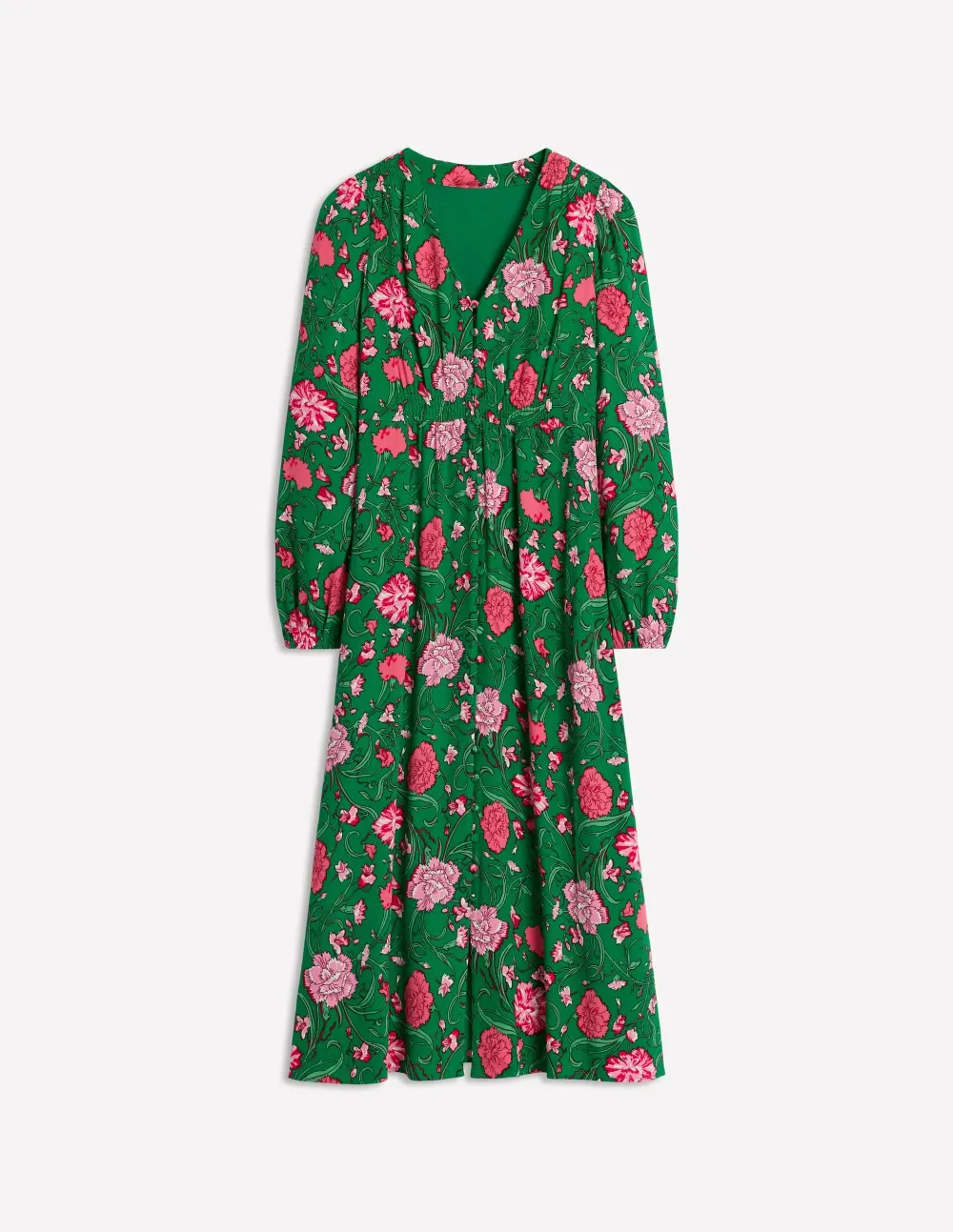 Button Front Collar V neck Long Sleeve Dress