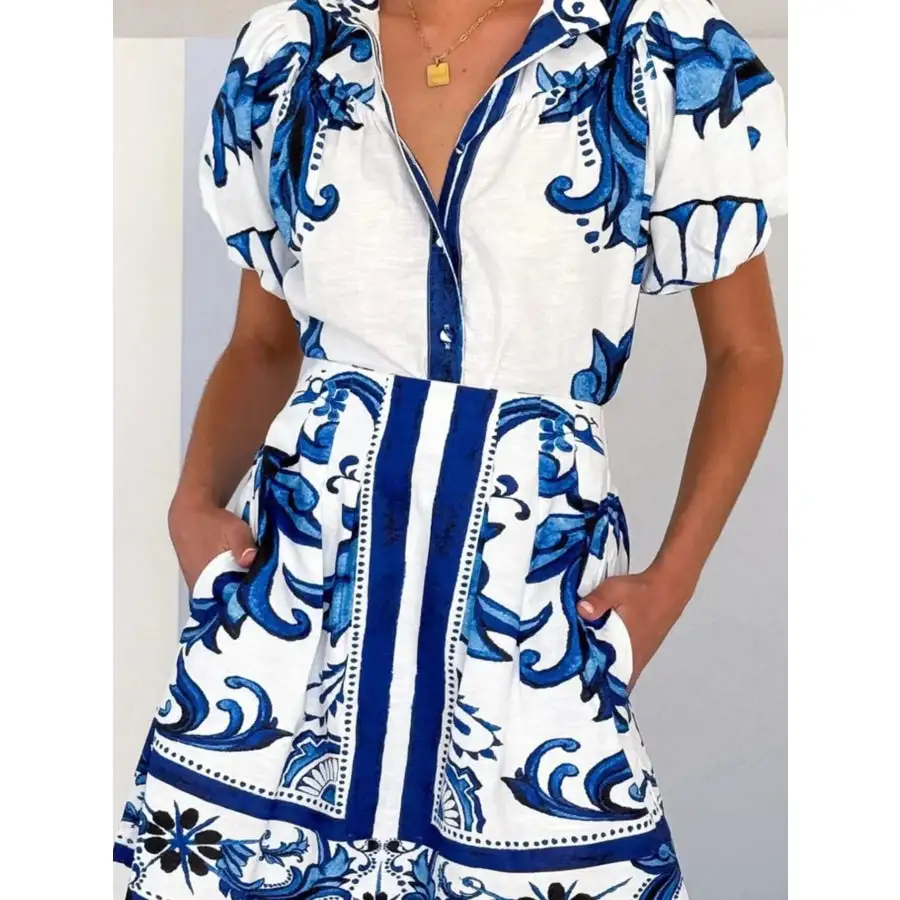 Printed Puff Sleeve Top and Skirt Set
