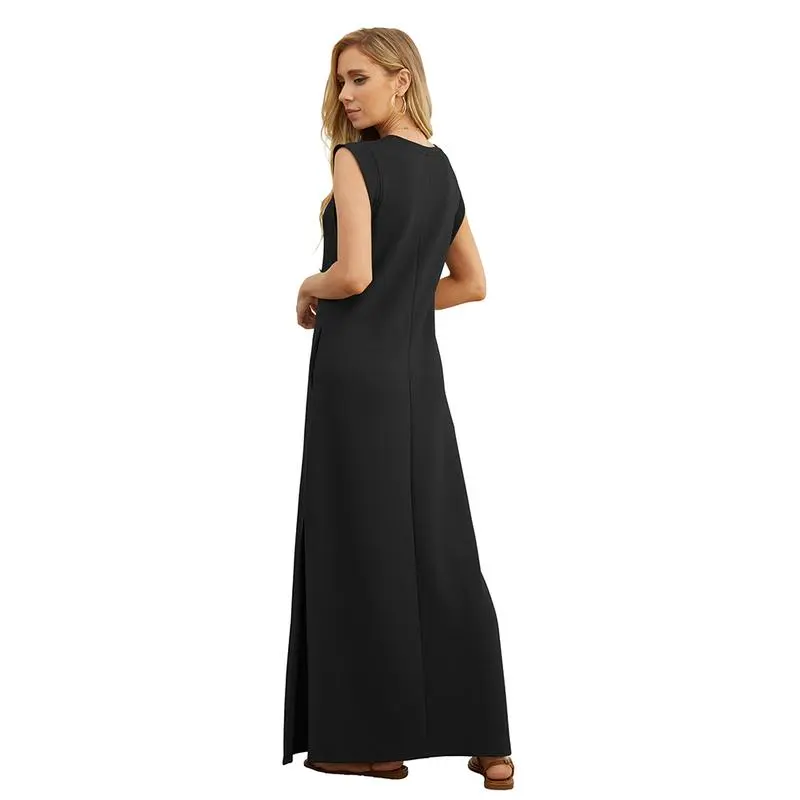 6PACK-Summer Round Neck Casual Loose Split Wrinkle-Free Long  Dress