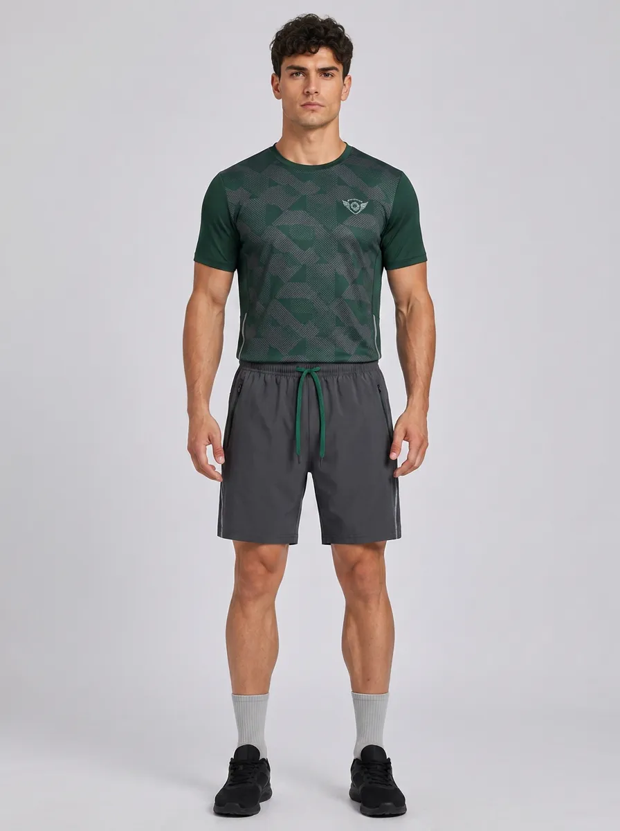Men's Sporty Geometric Pattern Printed Athletic T-shirt and Shorts Set