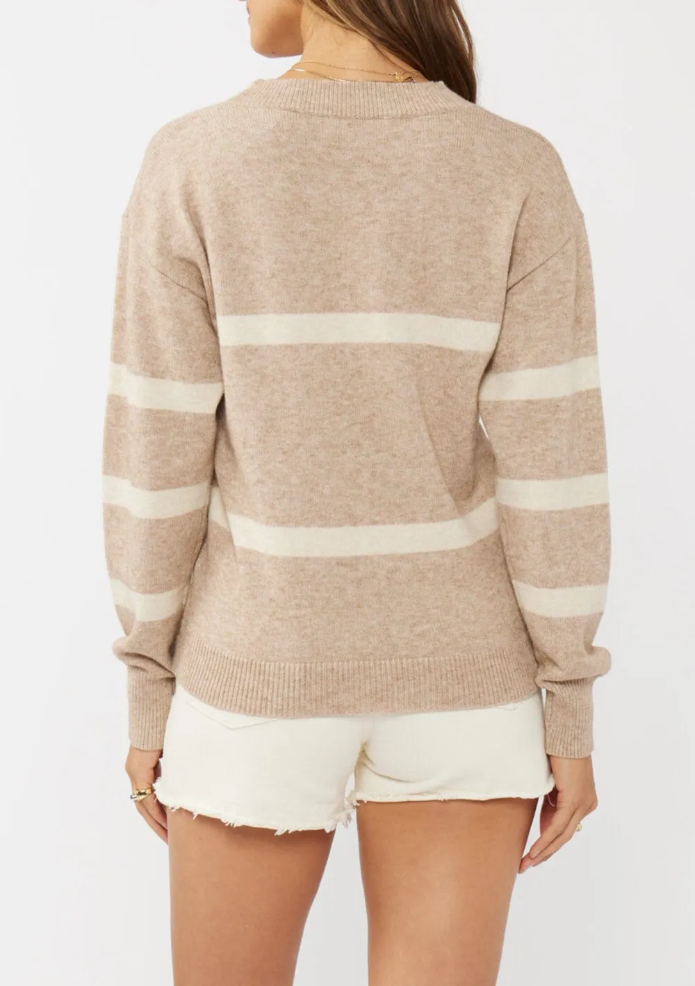 Striped V-Neck Drop Shoulder Sweater