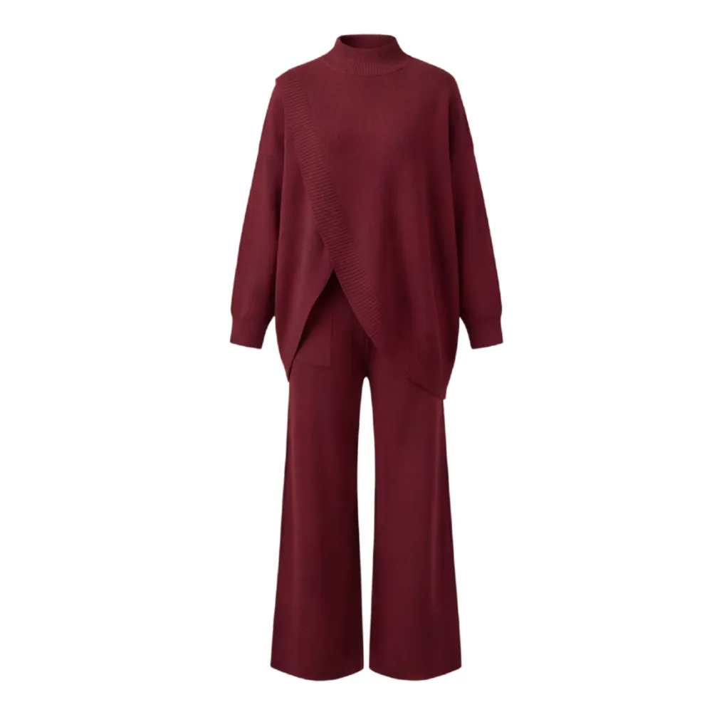 Asymmetric Knit Wide Leg Set
