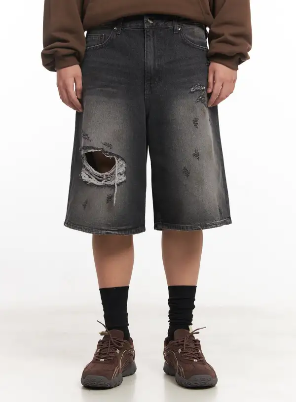 Men's Destroyed Bermuda Denim Shorts