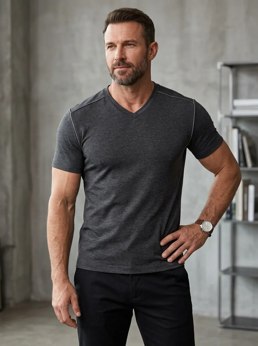 Casual V-Neck Edit Men's Slim Fit Short Sleeve T-Shirt
