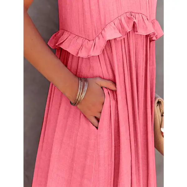 Ruffled Sleeveless Maxi Dress with Pockets