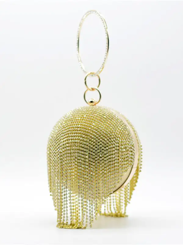 Geometric Rhine Stones Solid Tasseled Handbag