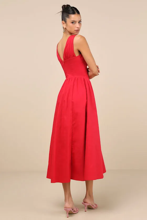 Lettie Ivory Multi Floral Poplin Plunge Neck Midi Dress