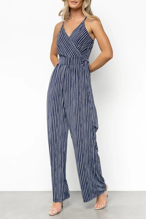 Classic Versatile Casual Breathable Navy Stripe Jumpsuit