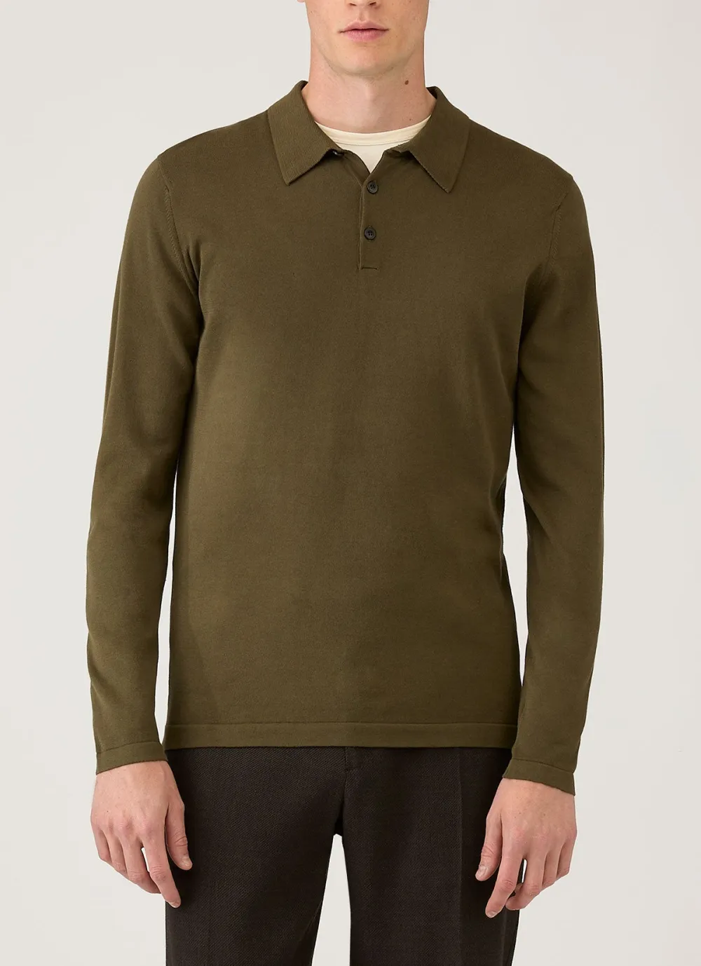 Modern Everyday Slim Fit Sea Island Cotton Knit Long Sleeve Polo Shirt